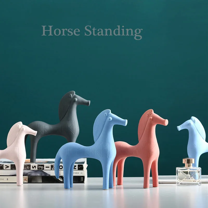 

Nordic Creative Morandi Pony Artware Animal Sculpture Home Decoration Accessories Modern Art Resin Statue Room Ornament