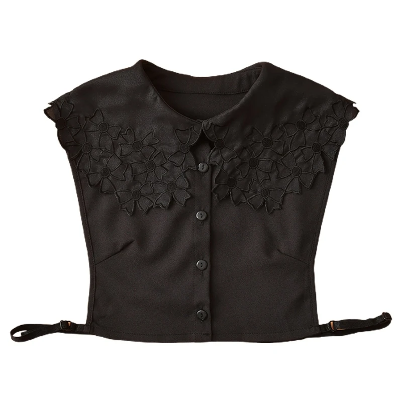 

Women Chiffon Detachable Half Shirt Sweet Bowknot Embroidery Fake Collar Dickey 6XDA