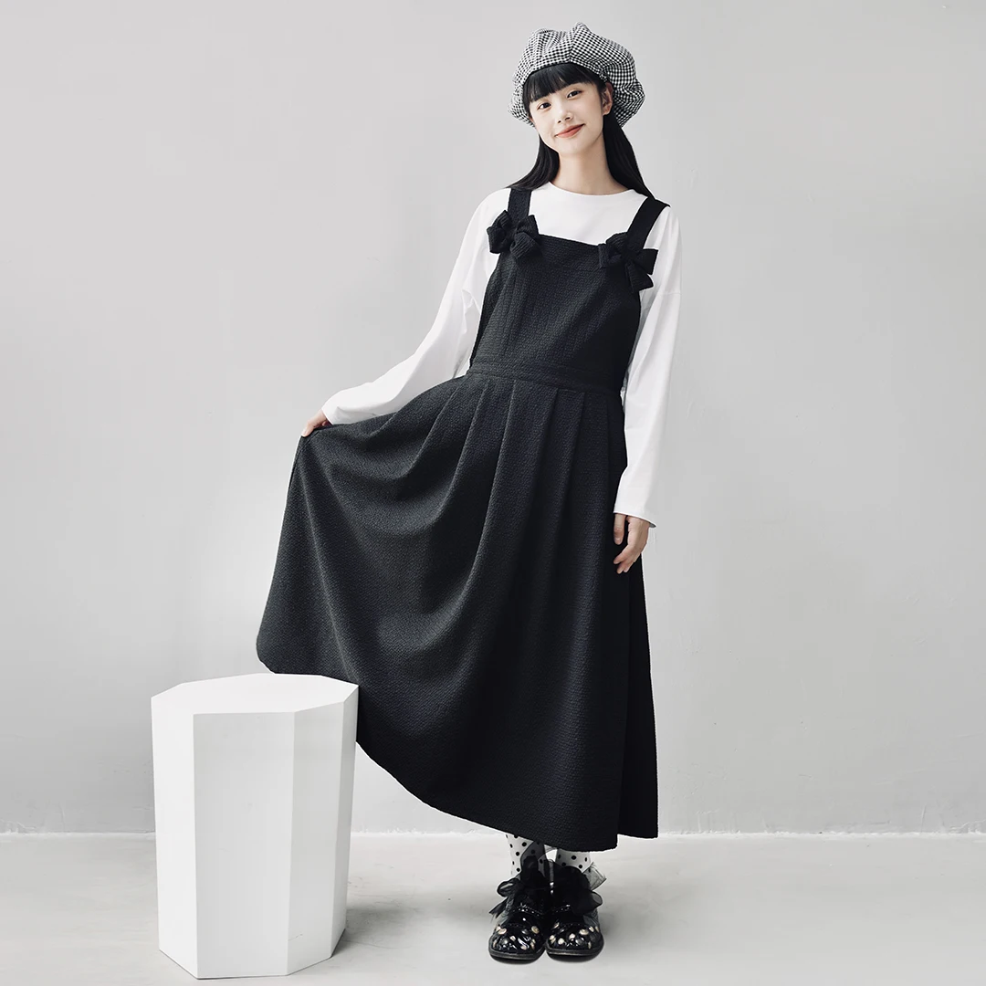 

imakokon black black dress original design cute mid-length vest skirt female autumn 321029