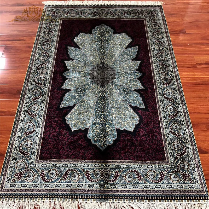 Современный Шелковый ковер 4'x6 'винного красного цвета Персия ручной работы