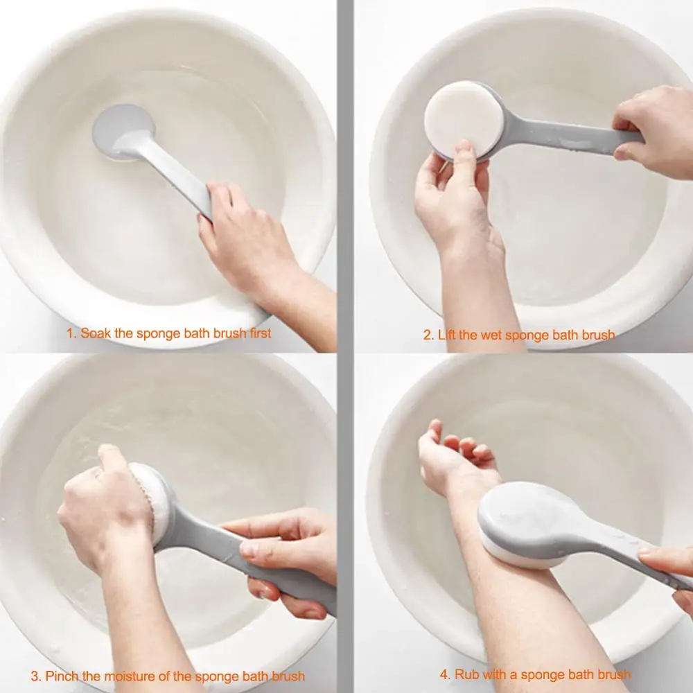 

Bath Brush Long Handled Bath Shower Back Brush Painless Bath Sponge Brush Sponge Scrubber Towel Artifact Bathroom Accessories