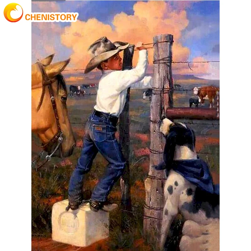 

CHENISTORY Oil Painting By Numbers Dog Kits Town Scenery DIY Paint By Numbers On Canvas Picture By Number Painting Home Decor