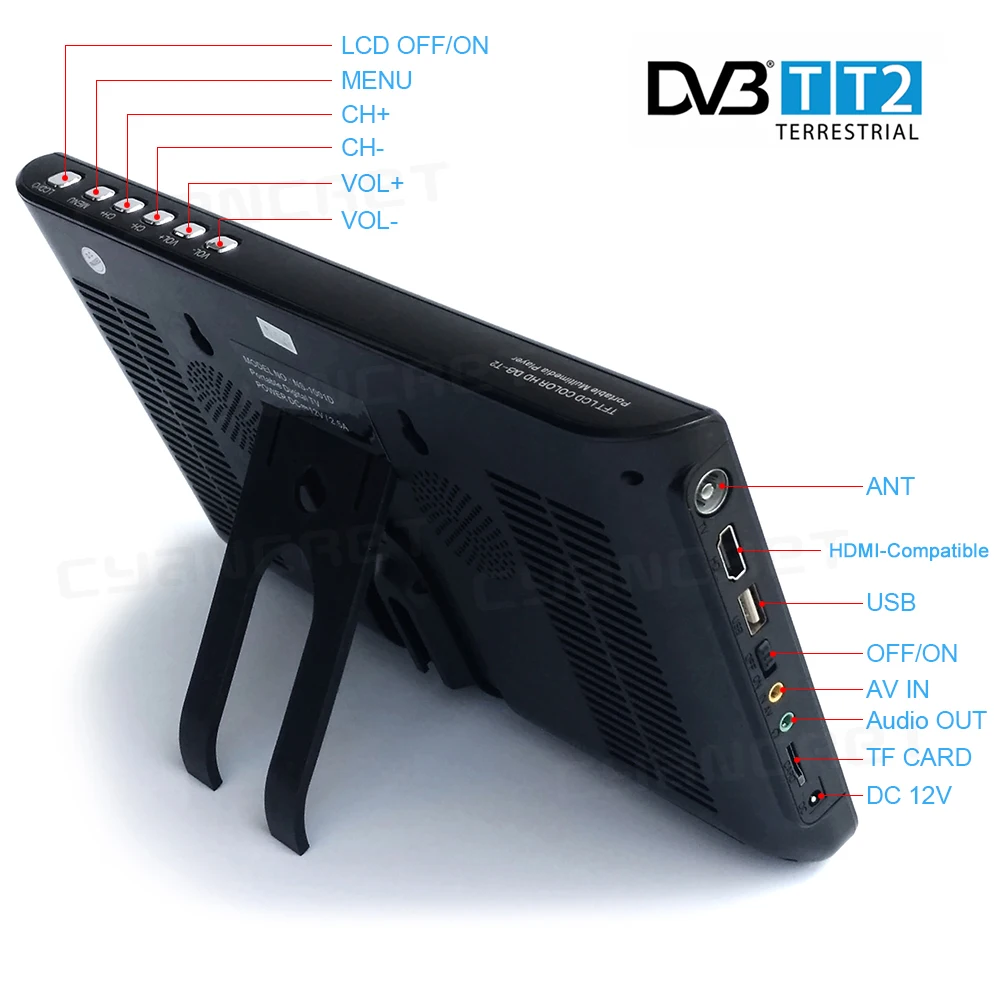 Портативный ТВ DVB T2 tdt 10 дюймовый телевизор цифровой и аналоговый мини без рамки с