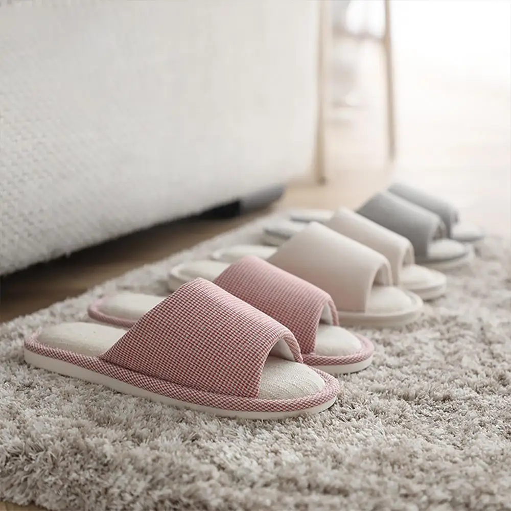 POSEE/Хлопковые и льняные тапочки Модные домашние Домашние Нескользящие с открытым