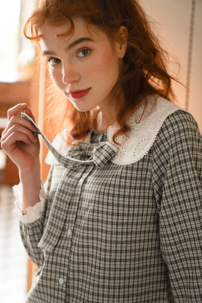 

XIFER Pajamas Women's Cotton Spring Korean Version of The Simple Fashion Casual Plaid Home Service Loose XL Suit