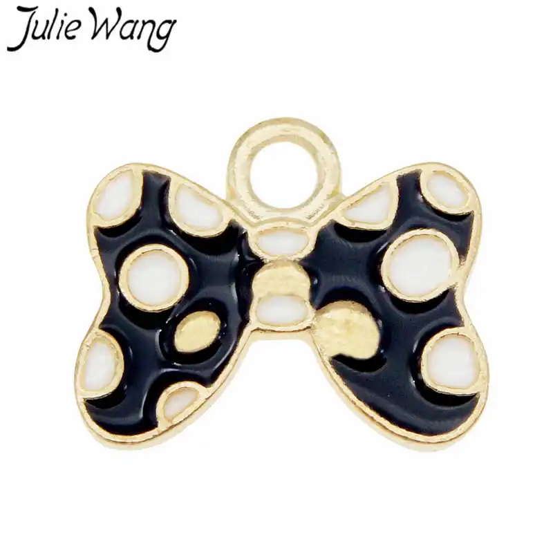 Julie Wang 6PCS Enamel Bow-Knot Charm Tie Black Pink Red Alloy Gold Tone Necklace Bracelet Earrings Jewelry Making Accessory | Украшения и