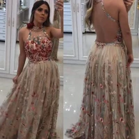 embroidery prom dresses 2020 lace flowers beading sequins lace a line champagne evening dresses formal dresses