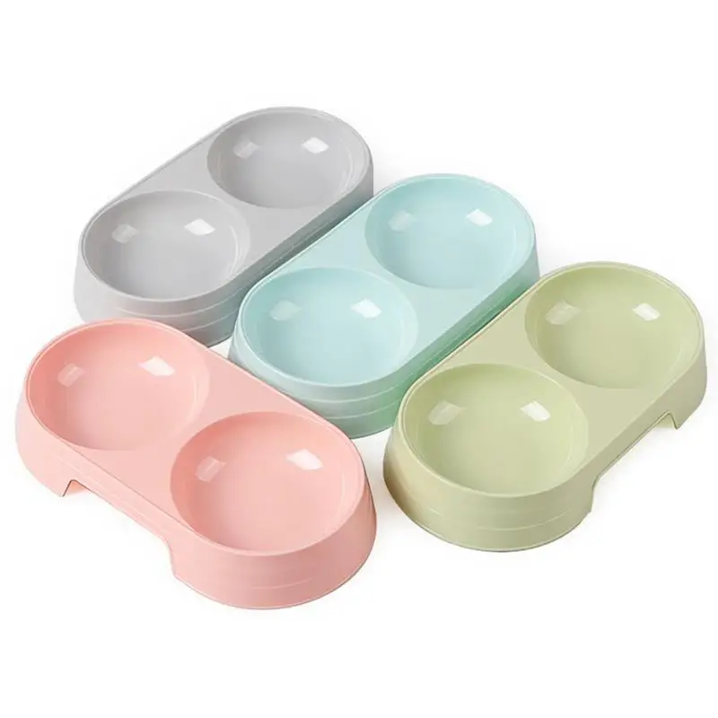 

Pet Double Bowls Pet Food Water Feeder Dog Cat Bowl Pet Feeding Supplies Candy Color Plastic Creative 2 in 1 Rounded