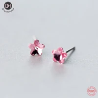 dreamhonor 925 sterling silver pink crystal flower earrings jewelry vintage stud earrings for women gift smt694
