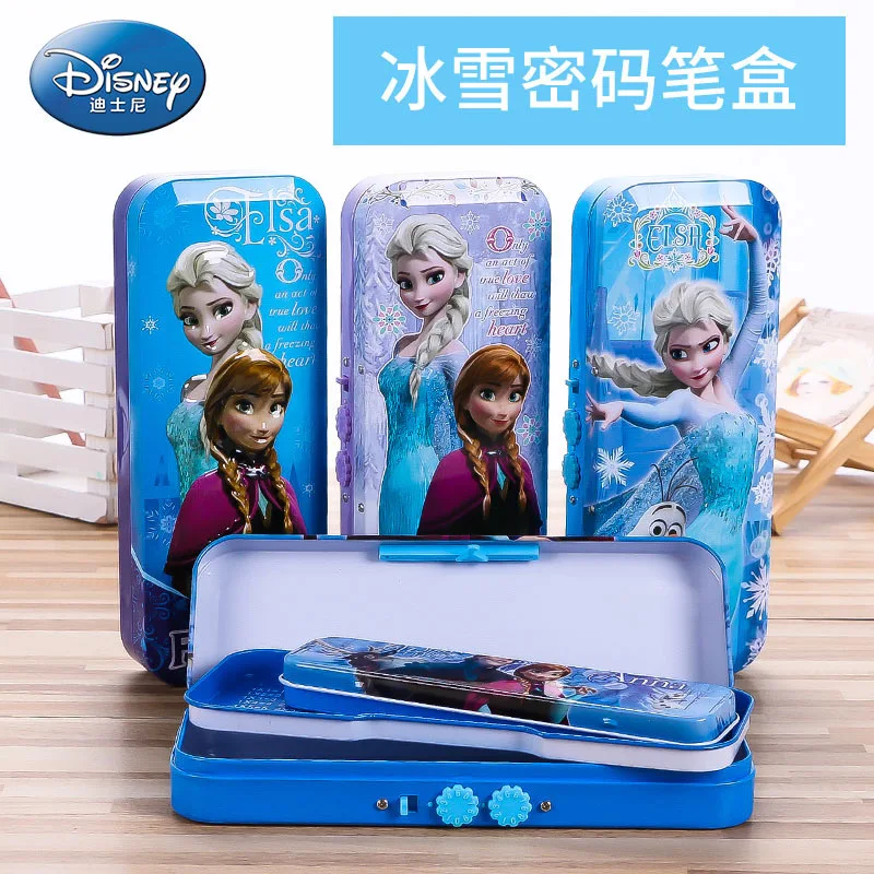 

Disney Frozen Stationery Box with Multiplication Table Double Layer Cartoon Creative Password Lock Pen Box Cute School Supplies