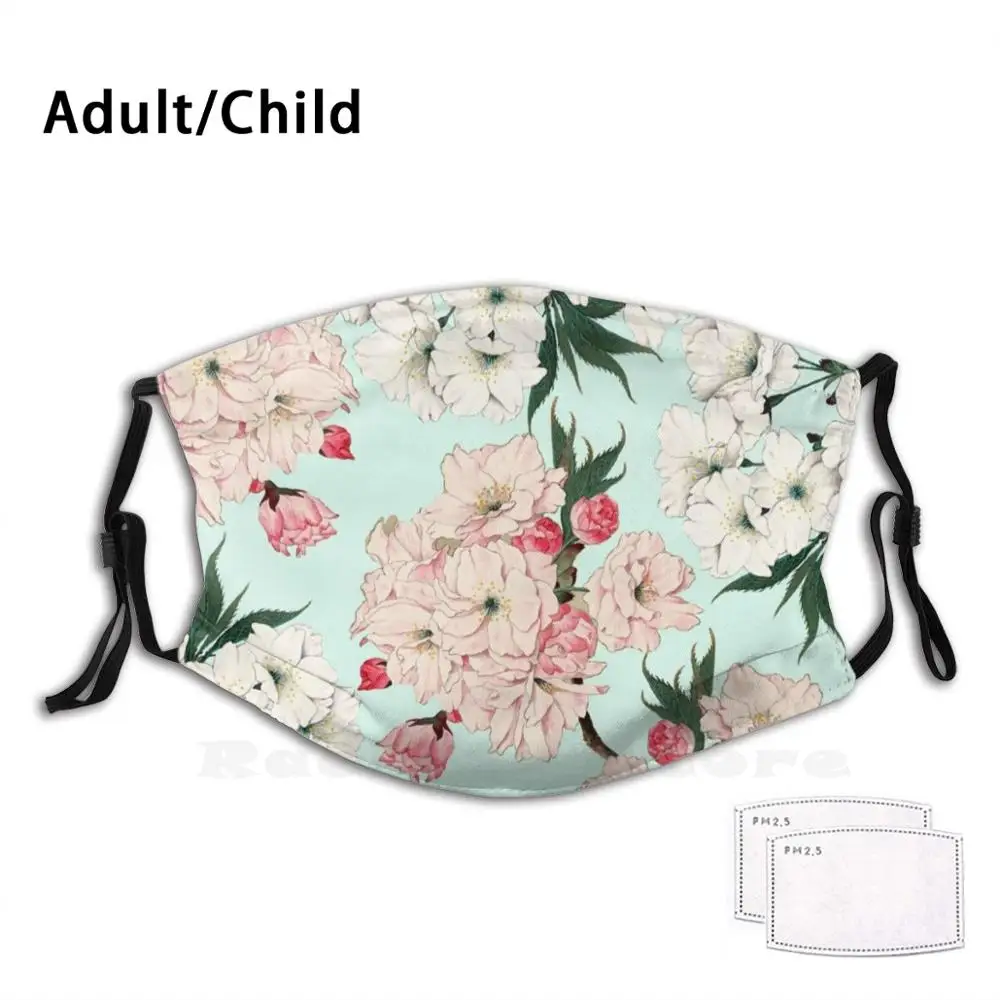 Розовый цвет вишни на голубом фоне цветочный принт для взрослых и детей