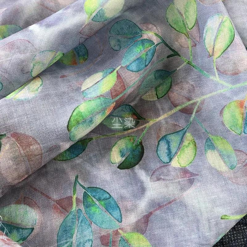 Высококачественная ткань из натурального рами с принтом и окрашиванием туманных