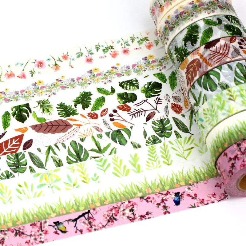 

10m Decor Cute Washi Tape Leaves Set Green Pink Brown Plant Tropical palm leaf DIY Planner Masking Tapes School Office Supplies