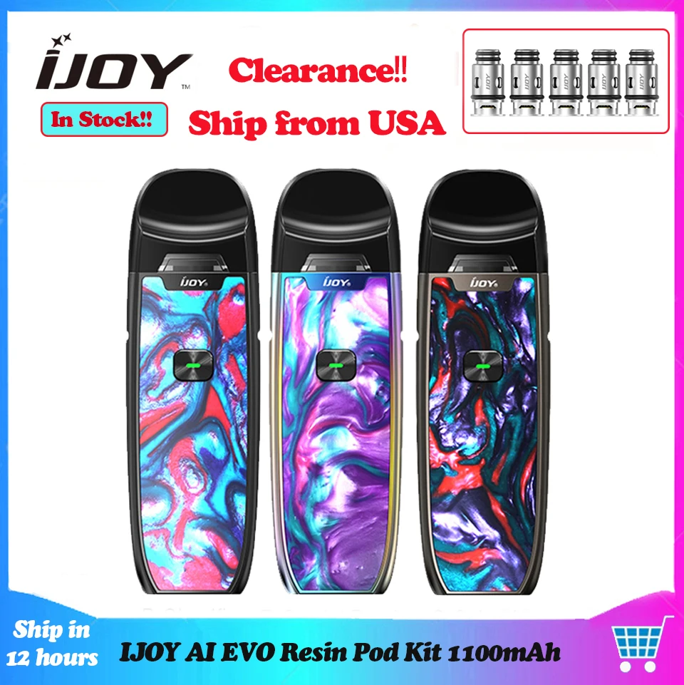 Распродажа! IJOY AI EVO Смола Pod Vape комплект стартер 1100 мАч 20 Вт с 2 8 мл картриджем