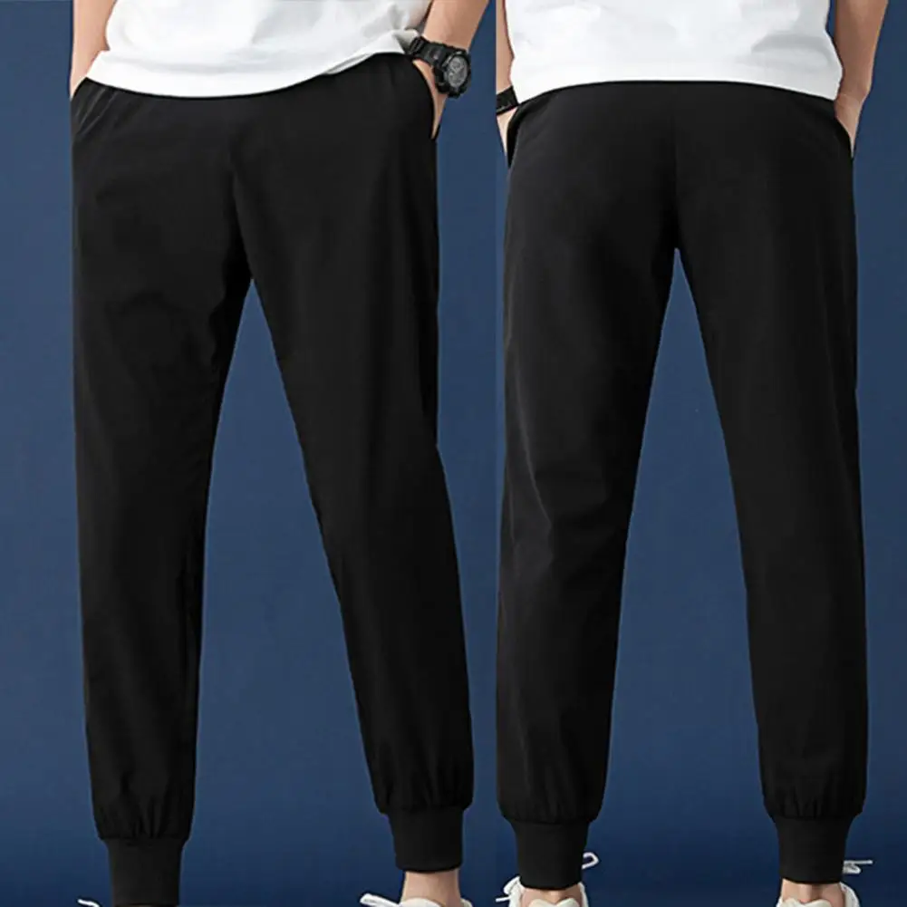 

New Jogging Pants Men Sport Pants Running Pants Solid Color Ankle-length Pencil Pants Men Ankle Tied Straight Sports Pants