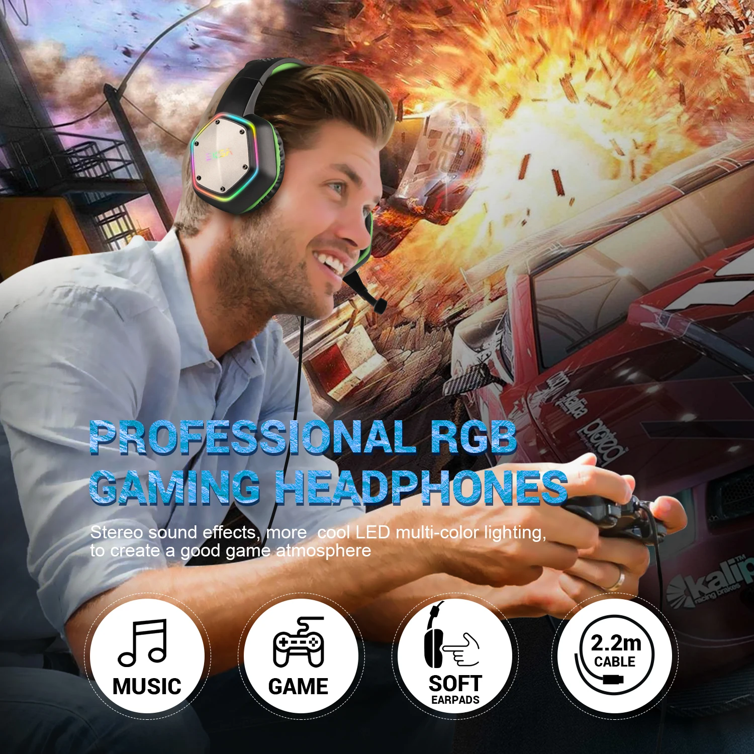EKSA E1000 USB Проводные Игровые наушники 7,1 Virtual Surround профессиональная игровая гарнитура с микрофоном светодиодный светильник для PS4 PC зеленый серый