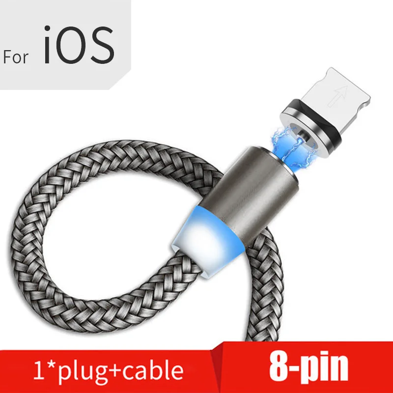 For iPhone Gray VAORLO 2 м светодиодный магнитный кабель Micro usb type C Быстрый Магнитный зарядный кабель для iPhone X 7 8 XS Max XR huawei samsung xiaomi LG - Цвет: For iPhone Gray