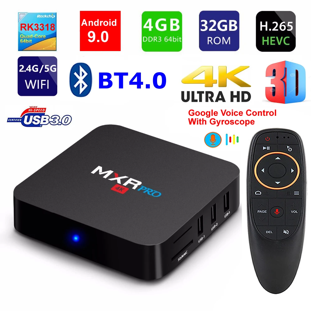 ТВ приставка MXR PRO для Smart TV Android 9 0 четырехъядерный процессор RK3318 4 Гб ОЗУ 32 ПЗУ 2 4G