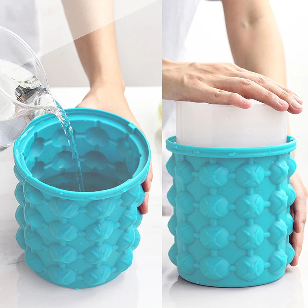 

Outdoor round plastic ice bucket with cover silica gel ice bucket bar double layer champagne wine beer bucket wine bar ice pick