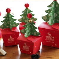 hot sale 11 5x11 5 cm christmas tree packing box favor bag gift cookie candy box apple boxes with bells party decoration