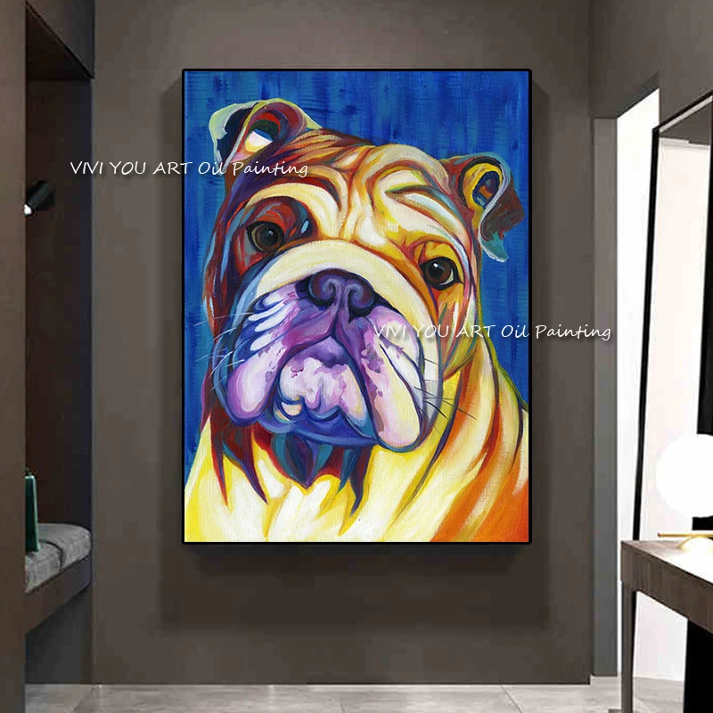 

The Funny Dog Cute Animal Abstract Handmade Oil Painting On Canvas Nordic Corridor Wall Art Picture for Home Decor No Framed