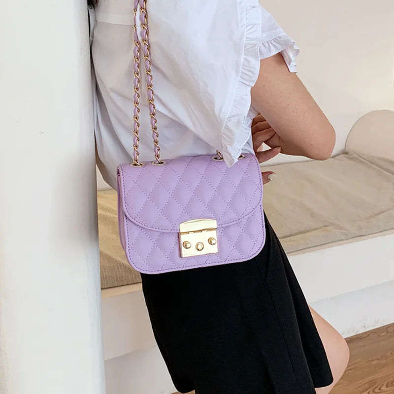 

Small Quilted Chain Shoulder Bag Luxury Women Rhombus Pattern Leather Messenger Handbag Lady Diamond Lattice Flap Crossbody Bags