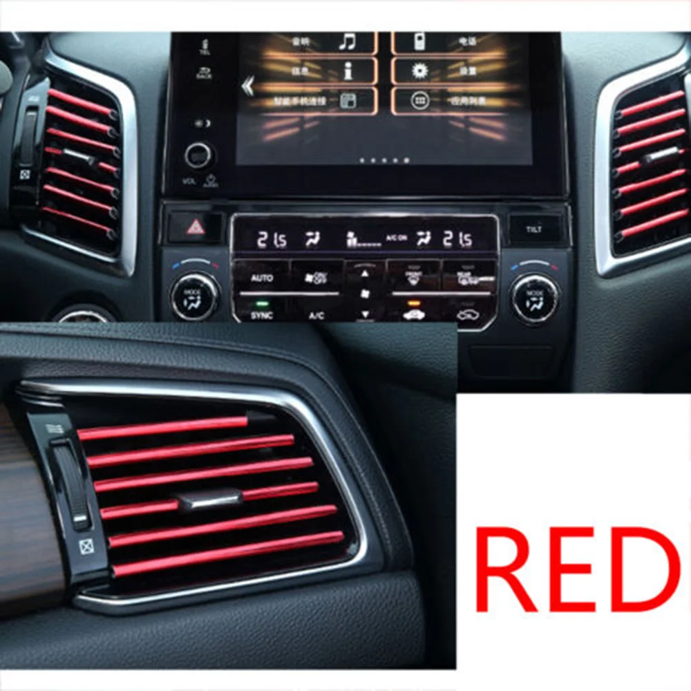 

10 Pcs/set Car Auto Parts Red Air-conditioning Air Outlet Decorative Strips New Electroplating Red PVC 20cm Decoration Car