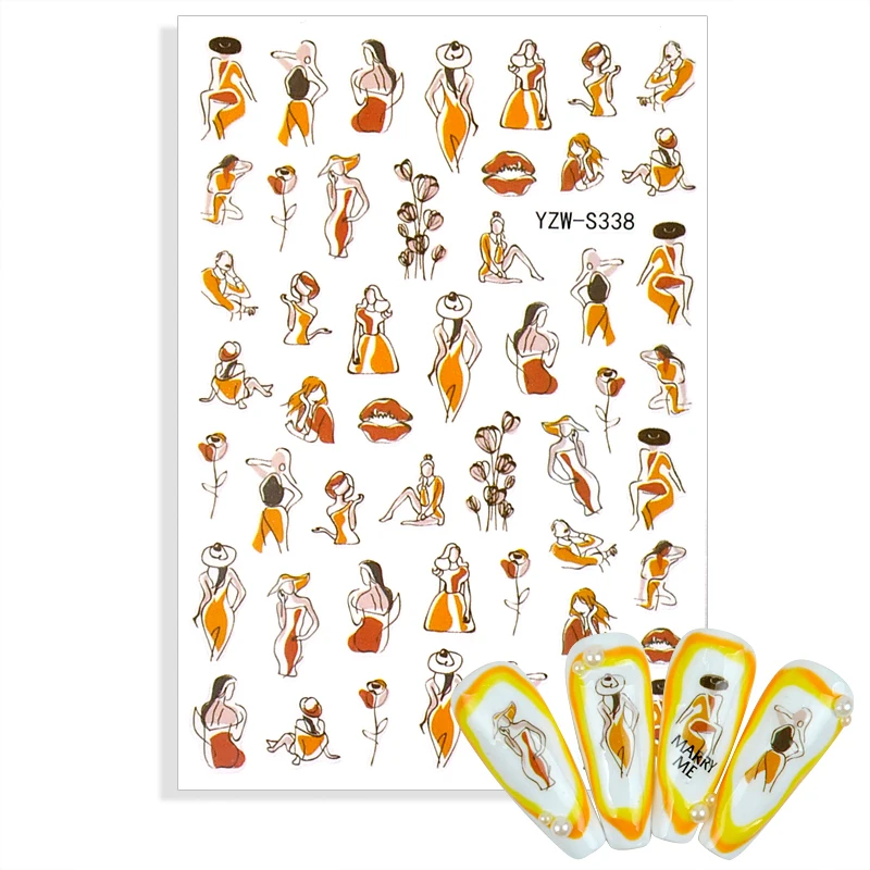 

Новые 3D наклейки для ногтей, модные абстрактные девичьи и женские украшения для дизайна ногтей, самоклеящиеся Слайдеры для ногтей, наклейки...