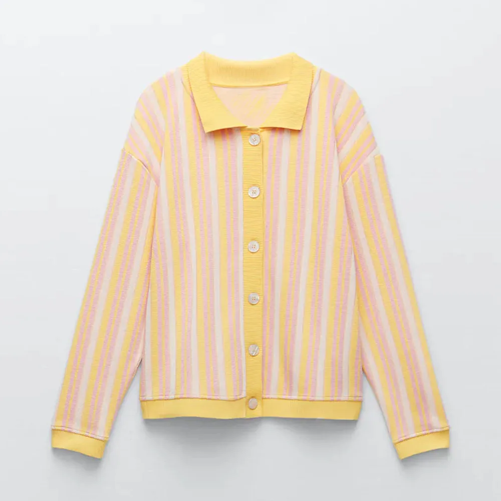 

DiYiG WOMAN 2021 early autumn new women's clothing artistic style casual all-match lapel Striped decorative knitted cardigan