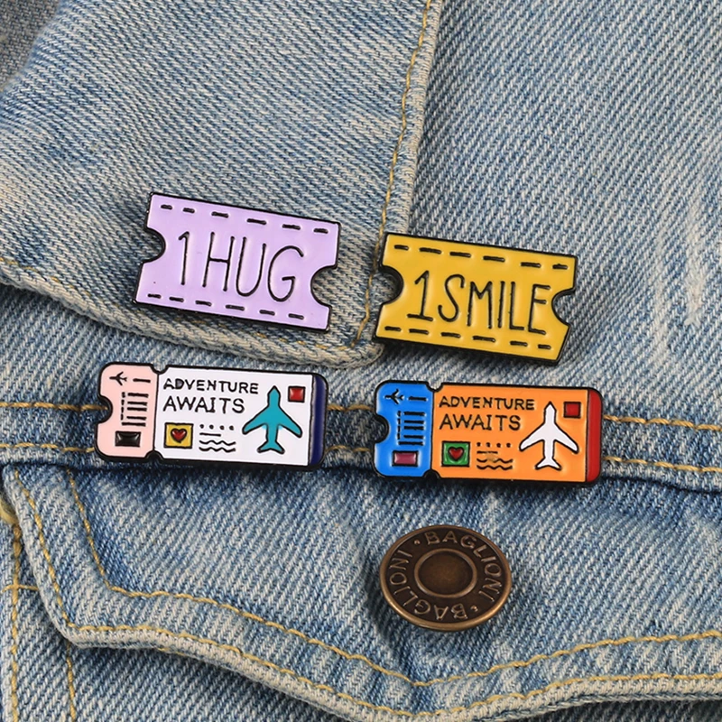 Билеты на авиа билет Эмаль Булавка HUG SMILE купон значок Броши Булавки лацкан