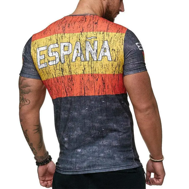

2021 summer new 3D printing men's and women's T-shirts France, Russia, Spain, Germany and other flag patterns casual style