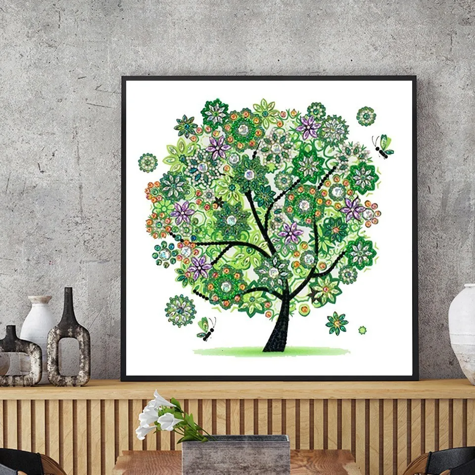 AZQSD Diamond Embroidery Flower Tree Special Shaped Rhinestones Diamond Painting Needlework Butterfly 5D DIY Crystal Painting