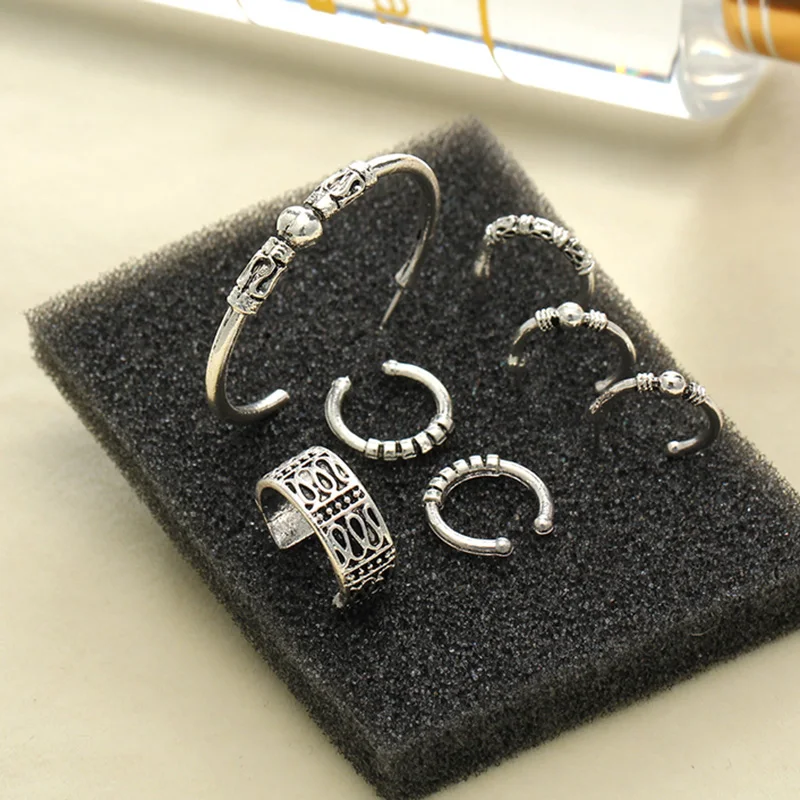 

7Pcs/lot Metal Vintage Endless Earrings for Women European Ladies Circle Handmade Hoop Earring Bali Wrap Female Fashion Jewelry