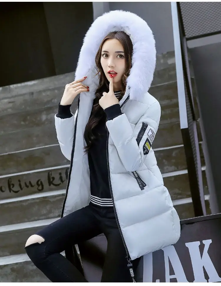 Women Winter Hooded Mid-long Jacket New Fashion Fur collar Thickening Warm Cotton Coat Casual Slim Female Parkas NZYD261A