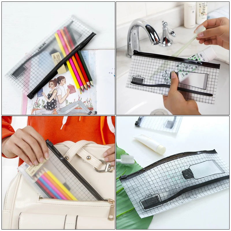 

Clear Transparent Cosmetic Bag Travel Toothbrush Toothpaste Stationery Storage For Household Travel Cosmetic Storage Bag