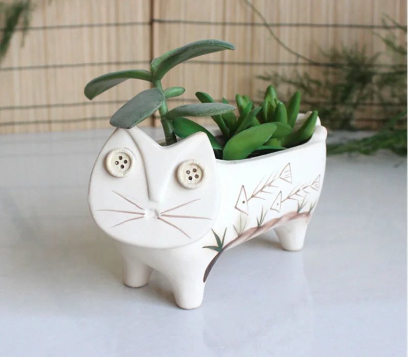 

1 шт. милый керамический котик для суккулентов, декоративная фотография, Мини цветочный горшок, украшение для дома и сада