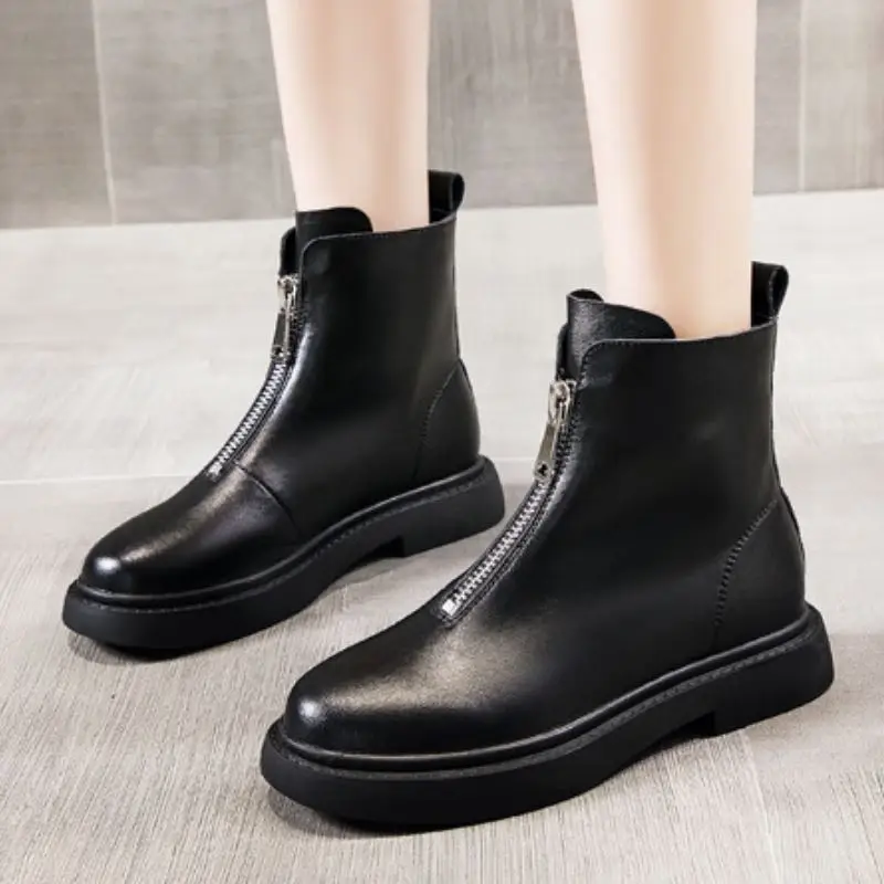 

RIZABINA New Women Ankle Boots Genuine Leather Zipper Women'S Shoes Autumn Winter Fashion Short Boots Ladies Footwear Size 35-40