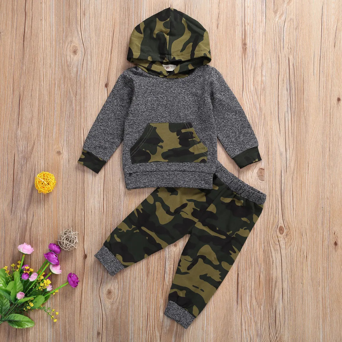 

Toddlers Boy Girl 2T-7T Set Little Boys Girls Floral/Camouflage Printing Long Sleeve Decoration Hooded Top + Long Trousers