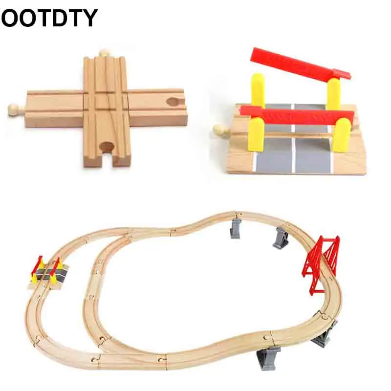 

Деревянные аксессуары для поездов, железная дорога, игрушки, совместимые со всеми треками, развивающие игрушки, аксессуары для железной дор...