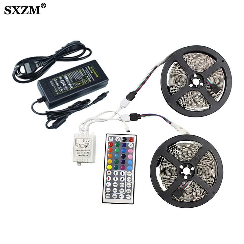 SMD 5050 RGB светодиодный набор гибких лент DC12V 5 м 10 м 15 м водонепроницаемый с 44 клавишами ИК-пульт дистанционного управления с адаптером светодиодный освещение