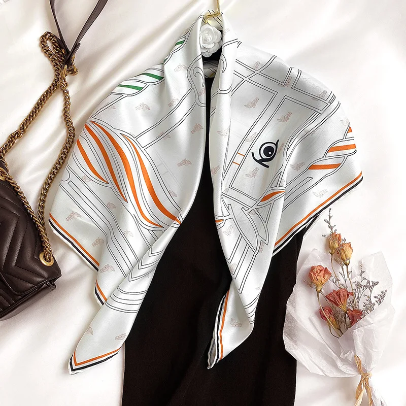 

Модный Шелковый шарф, женские шали и палантины, женские квадратные шарфы с принтом лошадей, бандана, повязка на голову 90x90 см