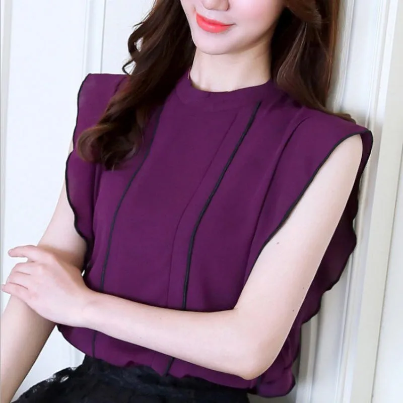 

Blusas Tops Women Loose Summer Blouses Femme White Blouse Sleeveless Blusas Mujer De Moda Chiffon Solid Blouse Shirt XXL Q4408
