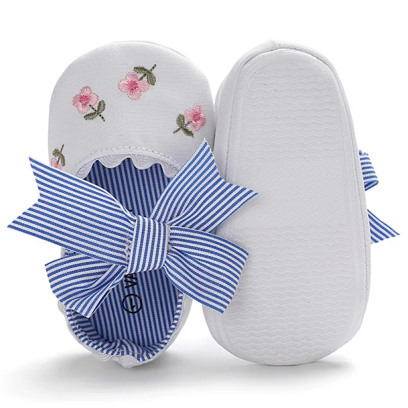 Zapatos de algod&oacute;n con lazo para reci&eacute;n nacidos, zapatillas antideslizantes con estampado de flores, bonitos zapatos para cuna de beb&eacute; con diademas-2