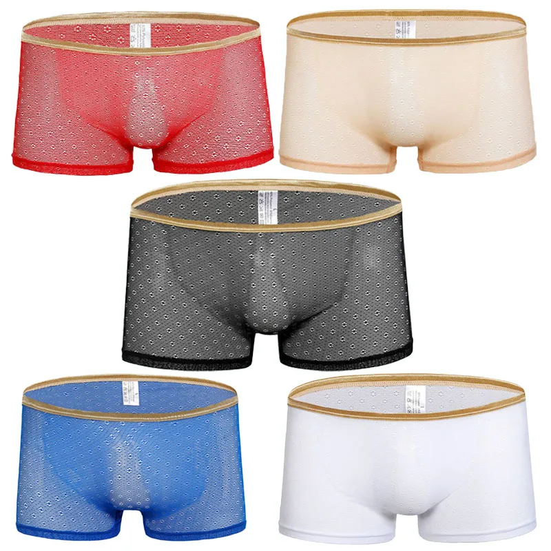 5PCS Sexy Men's Boxer Underwear Sexy Underpants Cool Breathable Mesh Transparent Male Boxer Shorts Mens cueca See Through Boxers