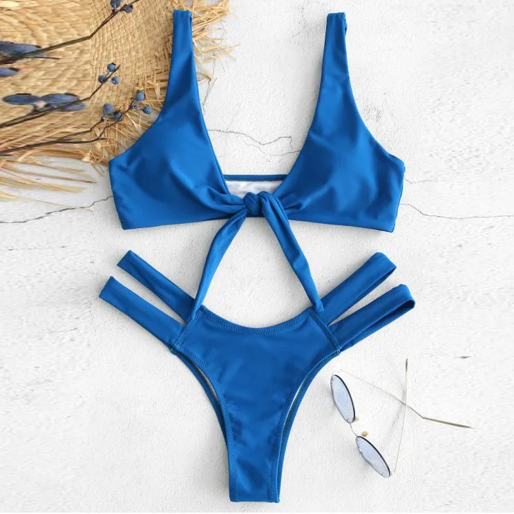 

Swimsuit Women Sexy Bathing Suit Solid High Waist Separate Swimwear Bowknot Push Up Bikini Set Brazilian Beachwear Swimming Suit