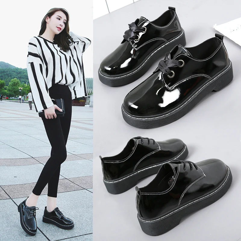 Японские Ретро туфли на плоской подошве с круглым носком маленькие кожаные