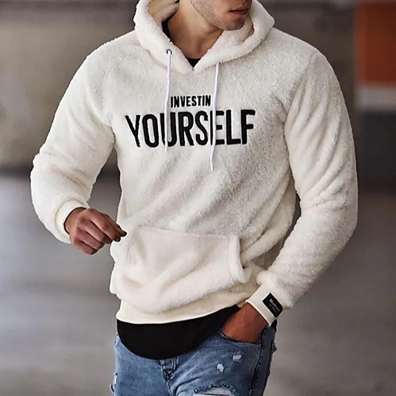 

Winter hoodies men furry warm sweatshirt letter embroidery fashion Loose brand hoodie men Sweatshirts