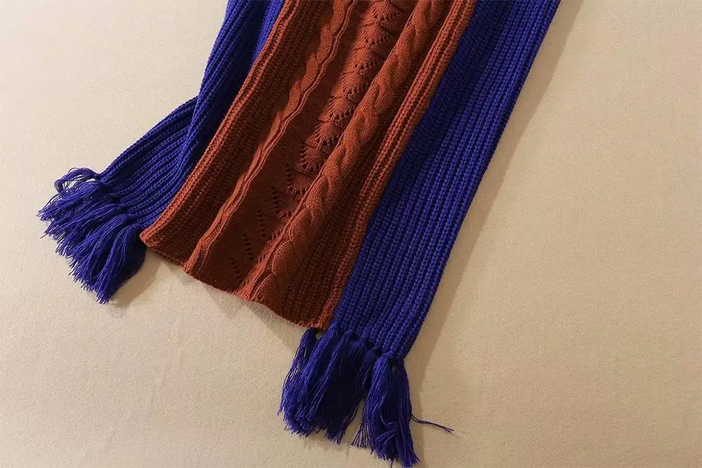 

European and American women's wear 2020 autumn new style Long-sleeved knit sweater Contrast color fringe skirt Fashion suits