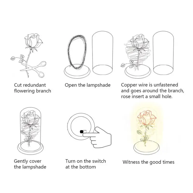 Красная роза Красавица и Чудовище светодиодный светильник кой на стеклянном
