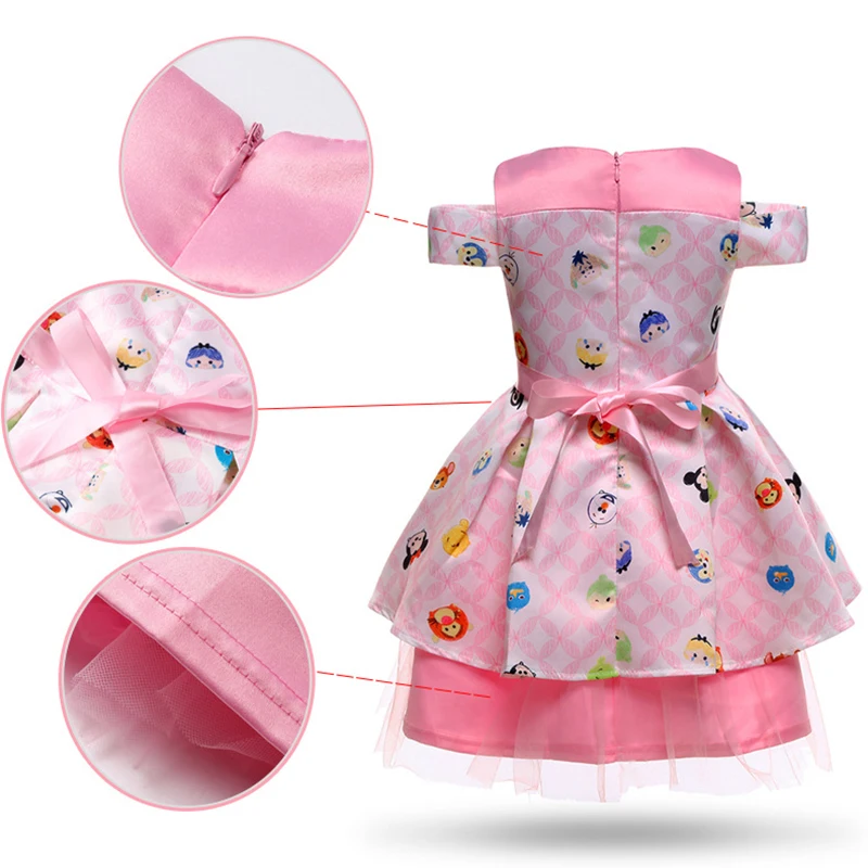 Одежда для малышей милое платье девочек с бантом и героями мультфильмов сезон